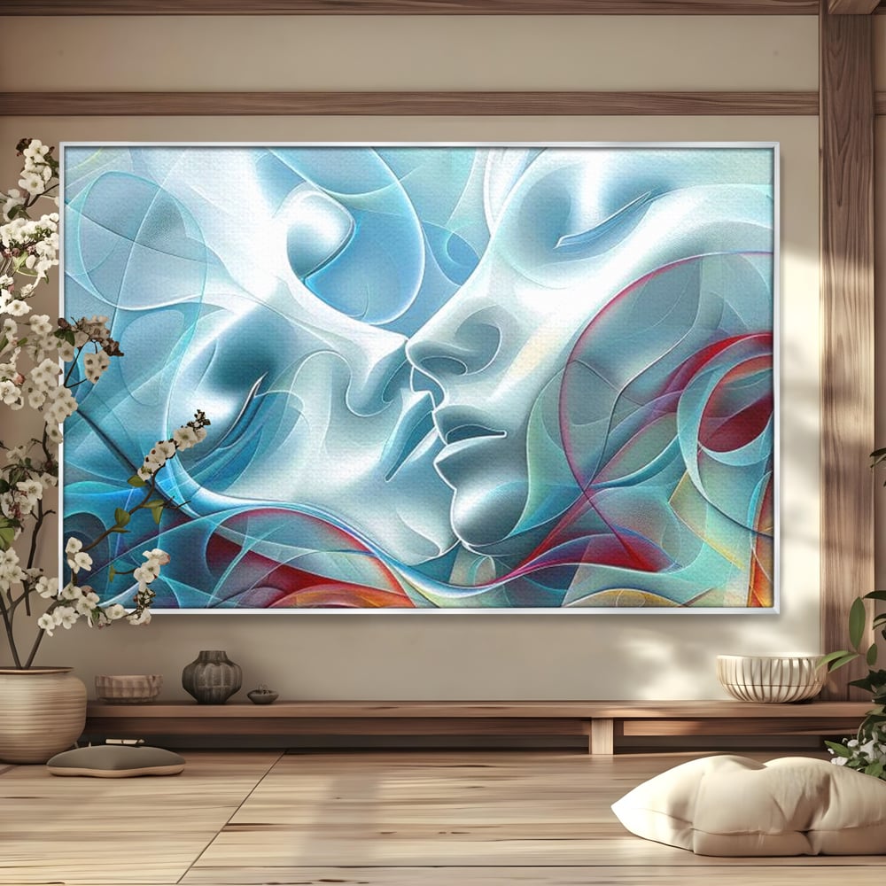 Tablou canvas cu tablou canvas cu chipuri umane contopite, in rama de aluminiu argintiu